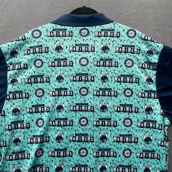 Seattle Mariners Button Down Short Sleeve Bowling Day Promo Shirt Mens XL Blue - Picture 6 of 11
